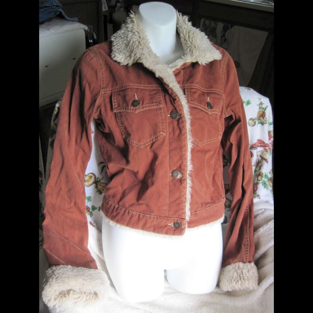 Twilltwentytwo Fur Trim Rust Orange Button Jacket - image 1